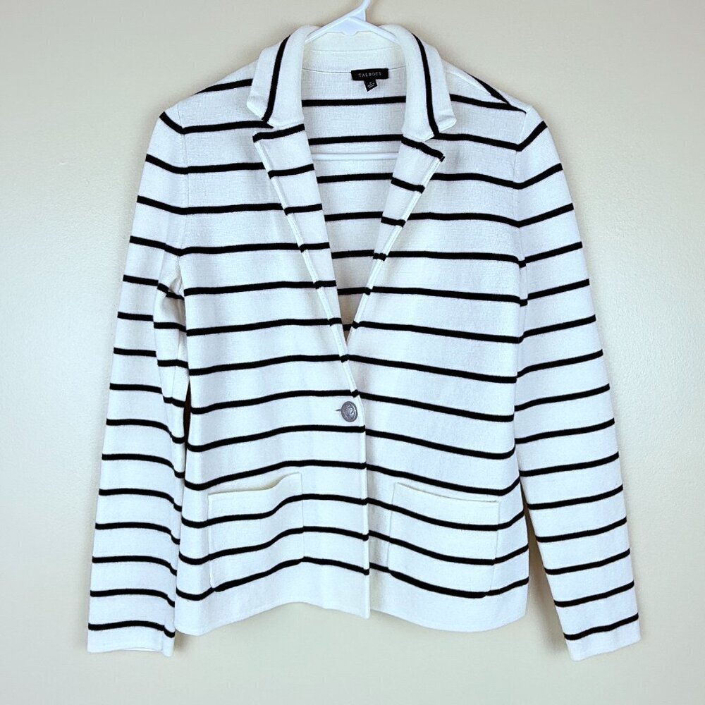Talbots Striped Sweater Cotton Blazer Knit Jacket | Size S